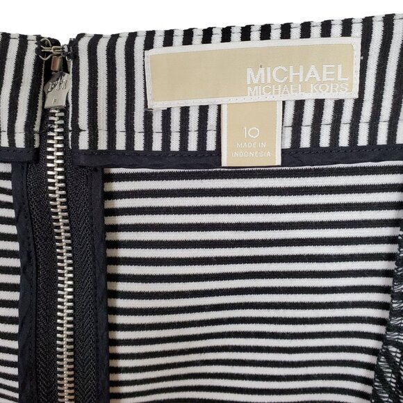 Michael Kors Sz 10 Skirt Flared Skater Godet Micro Stripe Jersey Graphic Stretch - Picture 6 of 6
